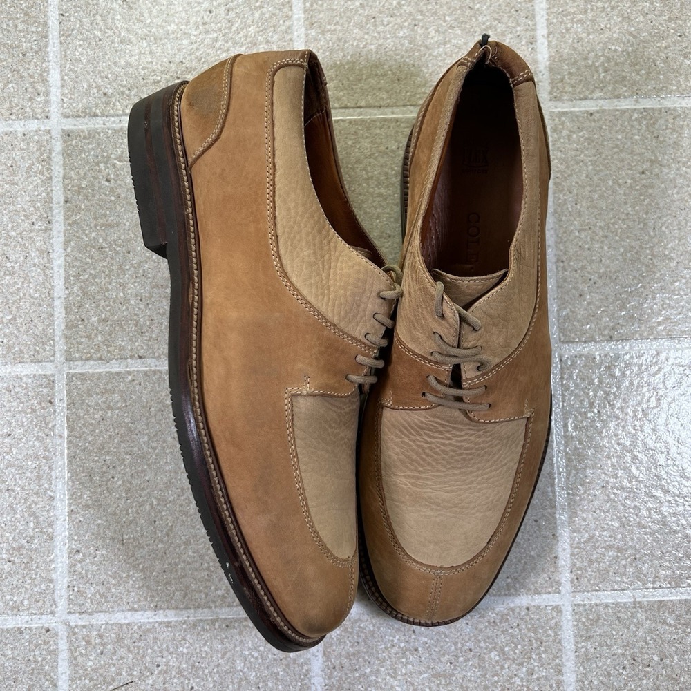 Vintage Cole Haan Mens Oxford Size 12 D Two Tone Tan Beige Nubuck Split Toe Shoe